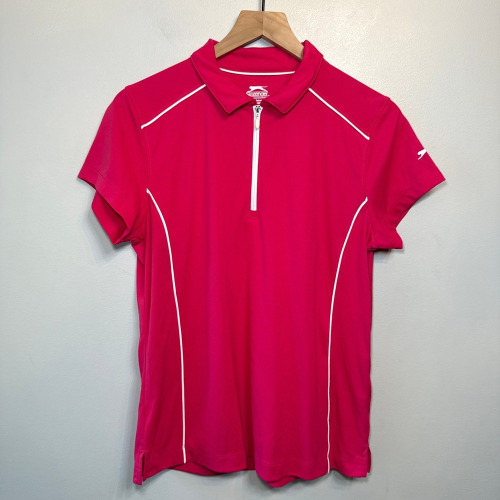 Slazenger Women's Hot Pink Quarter Zip Golf Polo Shirt Short Sleeve Size Large